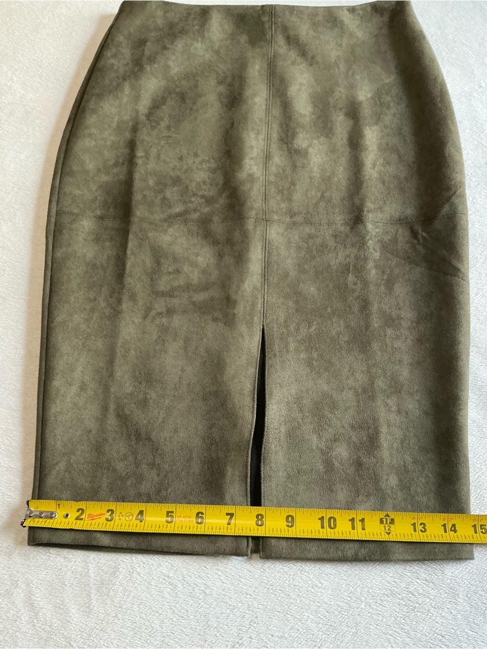 Lulus Olive Green Faux Suede Pencil Skirt with Front Slit Size M - Picture 9 of 11